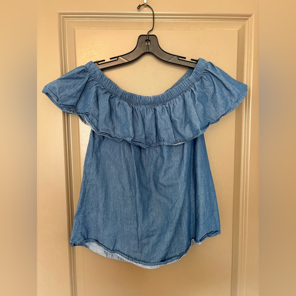 Orange Creek Blue Denim Off-Shoulder Blouse